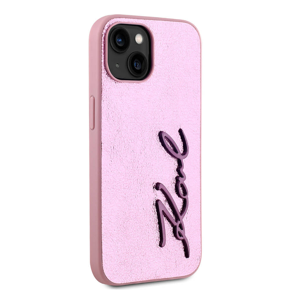 iPhone 15 Kılıf Karl Lagerfeld orijinal Lisanslı 3D KL Yazılı Tüylü Arka Yüzey Saffiano Rhinestones Kılıf