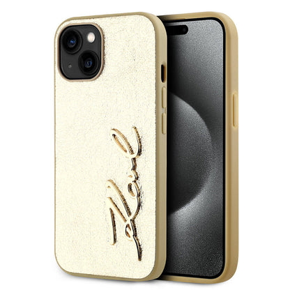 iPhone 15 Kılıf Karl Lagerfeld orijinal Lisanslı 3D KL Yazılı Tüylü Arka Yüzey Saffiano Rhinestones Kılıf