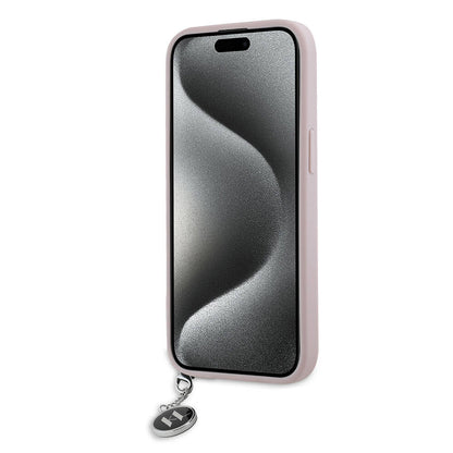iPhone 15 Kılıf Karl Lagerfeld orijinal Lisanslı Anahtarlıklı Taşlı KL Yazılı Saffiano Rhinestones Kılıf