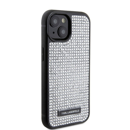 iPhone 15 Kılıf Karl Lagerfeld Taşlı Metal Logo orijinal Lisanslı Kılıf