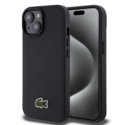 iPhone 15 Kılıf Lacoste Orijinal Lisanslı PU Pike Desenli Arka Yüzey İkonik Timsah Dokuma Logolu Kılıf