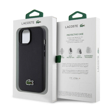 iPhone 15 Kılıf Lacoste Orijinal Lisanslı PU Pike Desenli Arka Yüzey İkonik Timsah Dokuma Logolu Kılıf