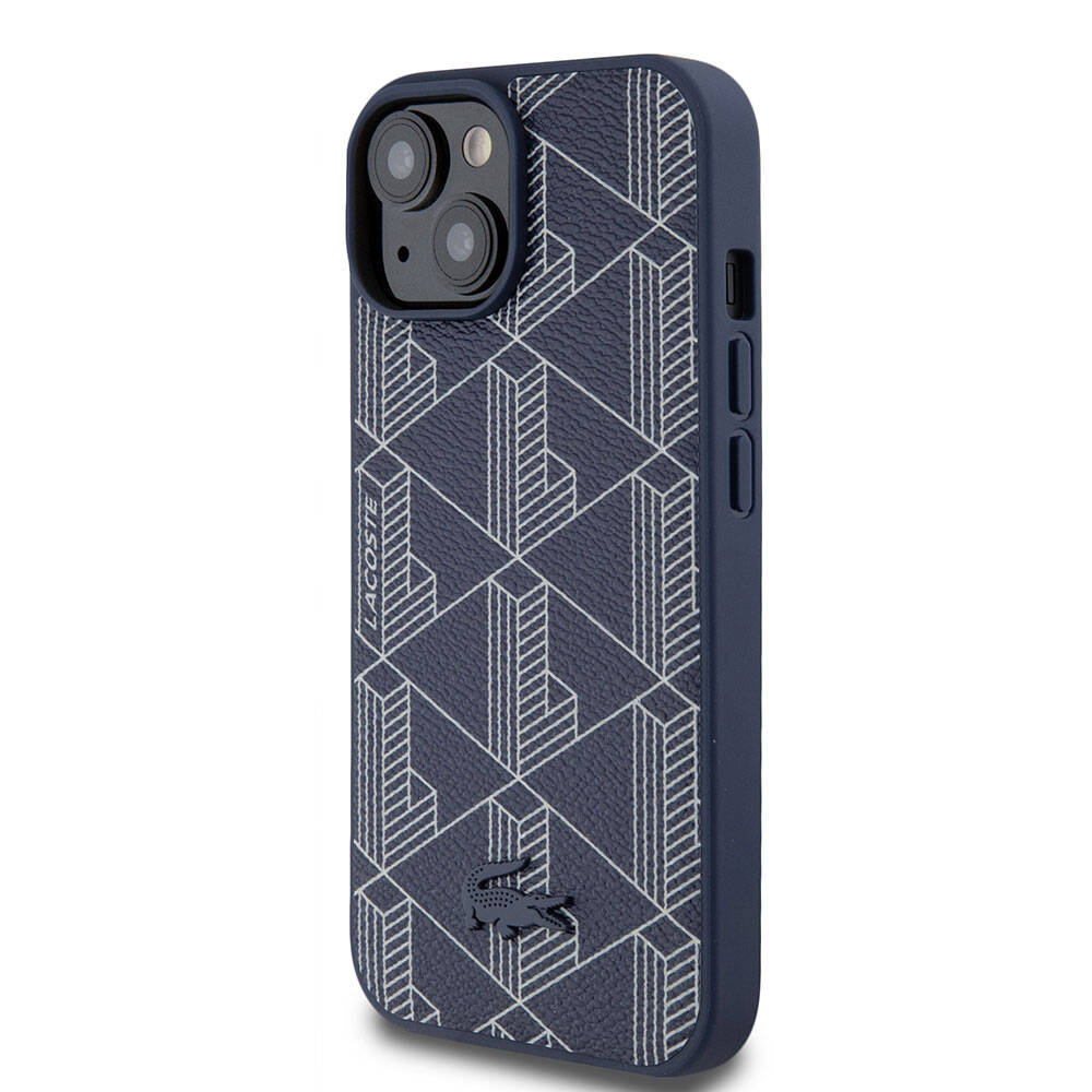 iPhone 15 Kılıf Lacoste orijinal Lisanslı M-safe Şarj Özellikli PU Deri Görünümlü Karışık Monogram Desenli Kılıf