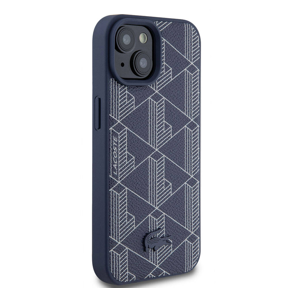iPhone 15 Kılıf Lacoste orijinal Lisanslı M-safe Şarj Özellikli PU Deri Görünümlü Karışık Monogram Desenli Kılıf