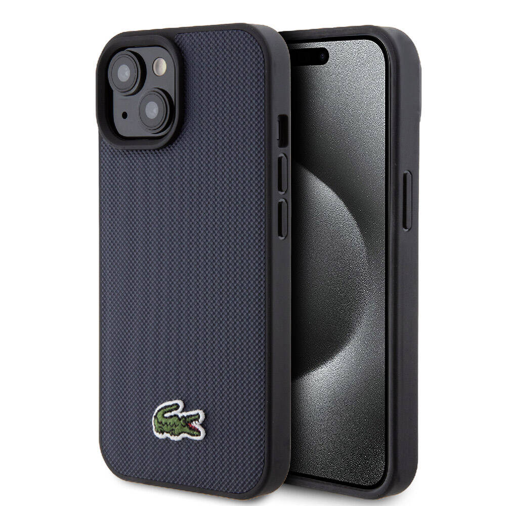 iPhone 15 Kılıf Lacoste orijinal Lisanslı PU Pike Desenli Arka Yüzey İkonik Timsah Dokuma Logolu Kılıf