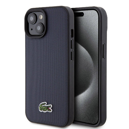 iPhone 15 Kılıf Lacoste orijinal Lisanslı PU Pike Desenli Arka Yüzey İkonik Timsah Dokuma Logolu Kılıf