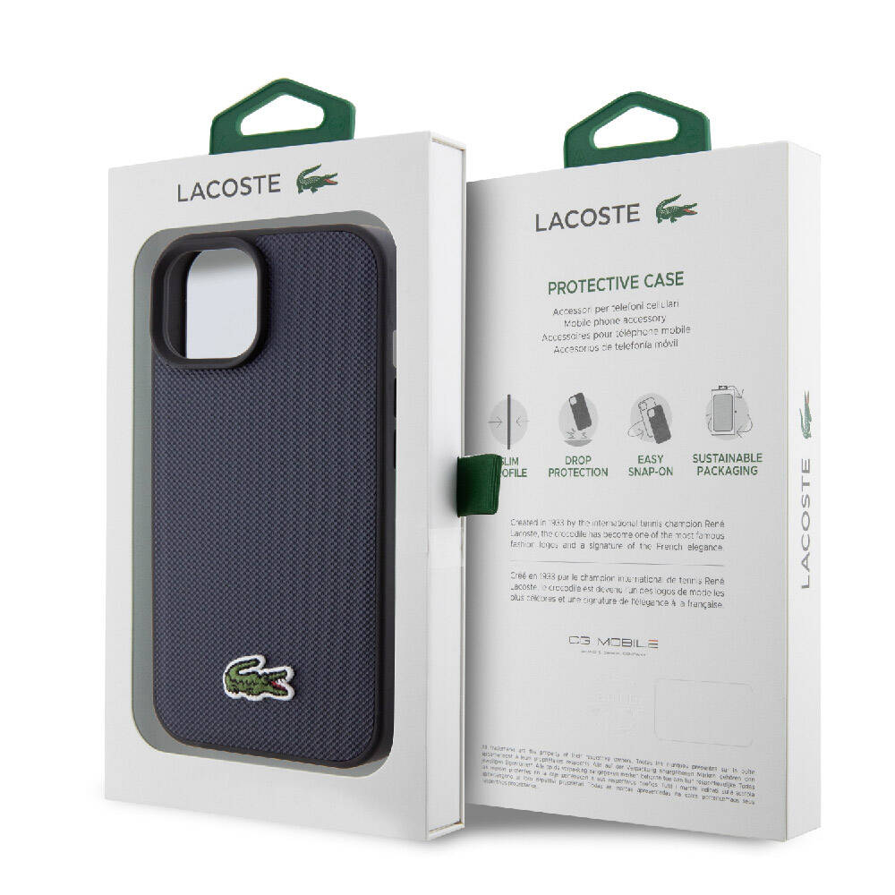 iPhone 15 Kılıf Lacoste orijinal Lisanslı PU Pike Desenli Arka Yüzey İkonik Timsah Dokuma Logolu Kılıf