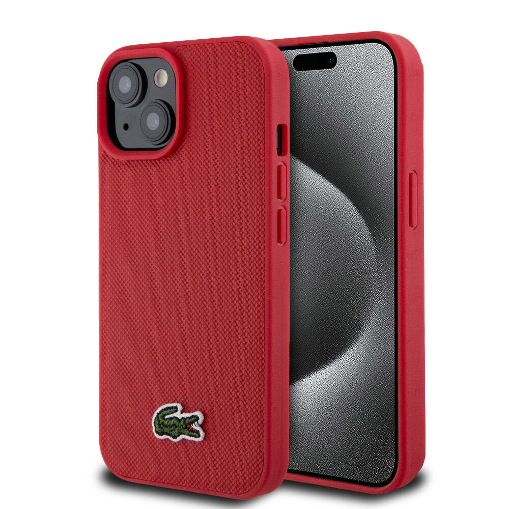 iPhone 15 Kılıf Lacoste orijinal Lisanslı PU Pike Desenli Arka Yüzey İkonik Timsah Dokuma Logolu Kılıf