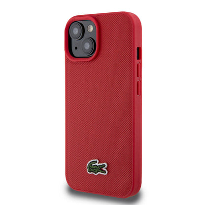 iPhone 15 Kılıf Lacoste orijinal Lisanslı PU Pike Desenli Arka Yüzey İkonik Timsah Dokuma Logolu Kılıf