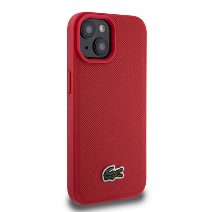 iPhone 15 Kılıf Lacoste orijinal Lisanslı PU Pike Desenli Arka Yüzey İkonik Timsah Dokuma Logolu Kılıf
