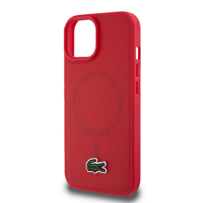 iPhone 15 Kılıf Lacoste orijinal Lisanslı PU Pike Desenli Arka Yüzey İkonik Timsah Dokuma Logolu Kılıf