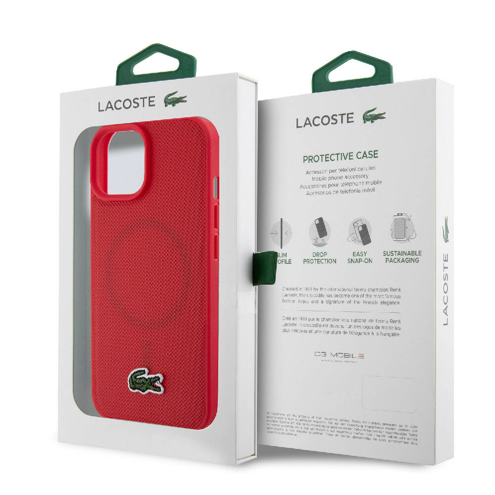 iPhone 15 Kılıf Lacoste orijinal Lisanslı PU Pike Desenli Arka Yüzey İkonik Timsah Dokuma Logolu Kılıf