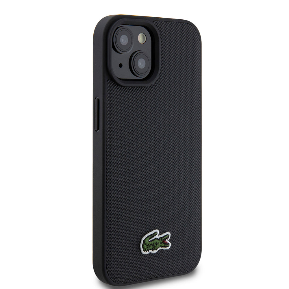 iPhone 15 Kılıf Lacoste orijinal Lisanslı PU Pike Desenli Arka Yüzey İkonik Timsah Dokuma Logolu Kılıf + Type-C Kablo 1.5m