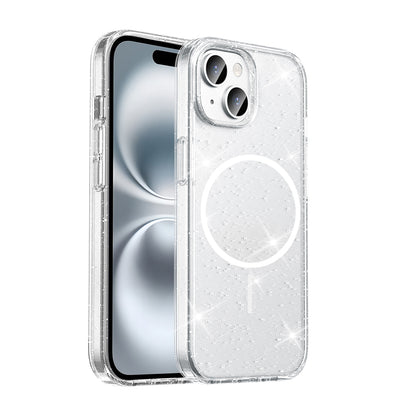 iPhone 15 Kılıf M-safe Şarj Özellikli Parlayan Simli Saydam Renkli Zore Maris Kılıf