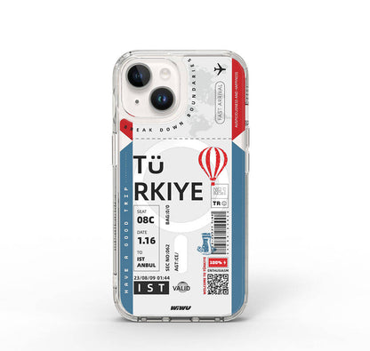 iPhone 15 Kılıf M-safe Şarj Özellikli Bilet Desenli Wiwu Turkey B Serisi Kılıf