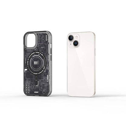 iPhone 15 Kılıf M-safe Şarj Özellikli Desenli Wiwu Mecha Circuit H Serisi Kılıf