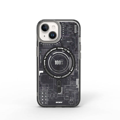 iPhone 15 Kılıf M-safe Şarj Özellikli Desenli Wiwu Mecha Circuit H Serisi Kılıf