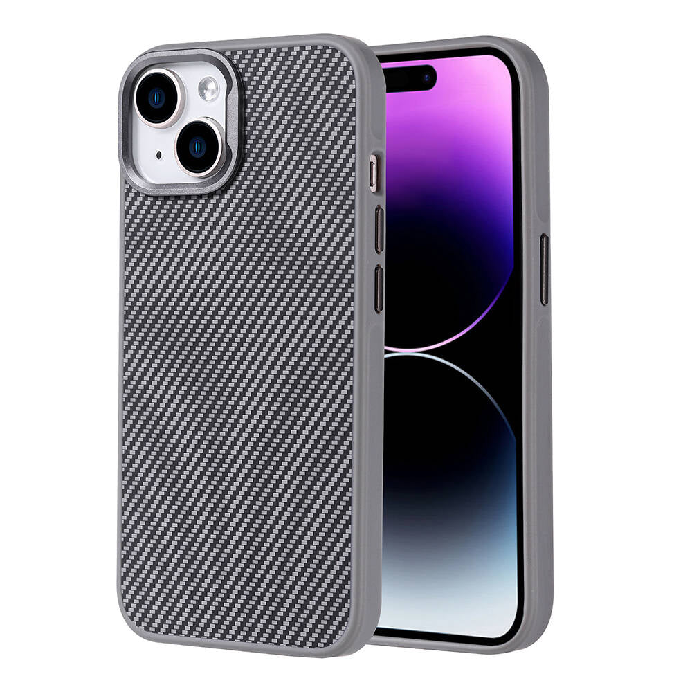 iPhone 15 Kılıf M-safe Şarj Özellikli Karbon Fiber Görünümlü Zore Troy Kılıf