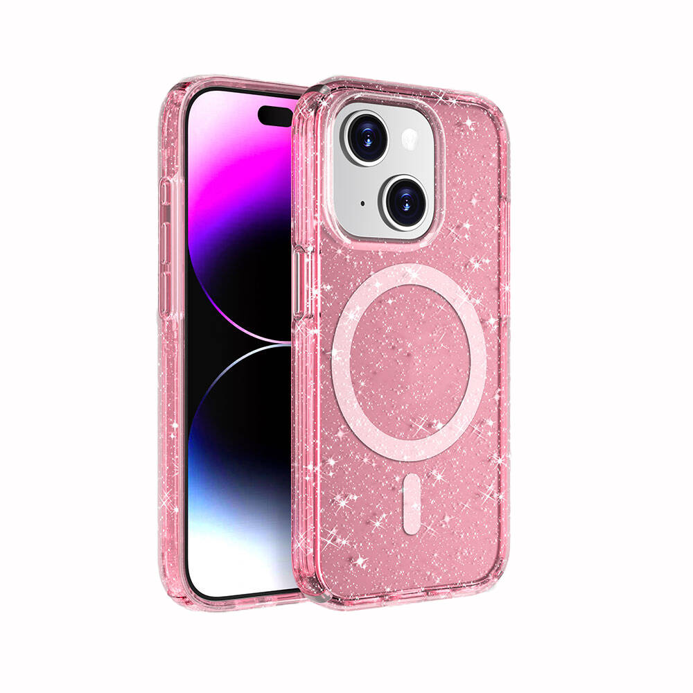 iPhone 15 Kılıf M-safe Şarj Özellikli Parlayan Simli Saydam Renkli Zore Allstar Kılıf