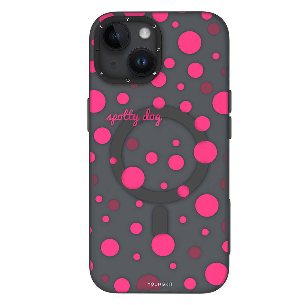 iPhone 15 Kılıf M-safe Şarj Özellikli Polka Dot Desenli Youngkit Spots Serisi Kılıf