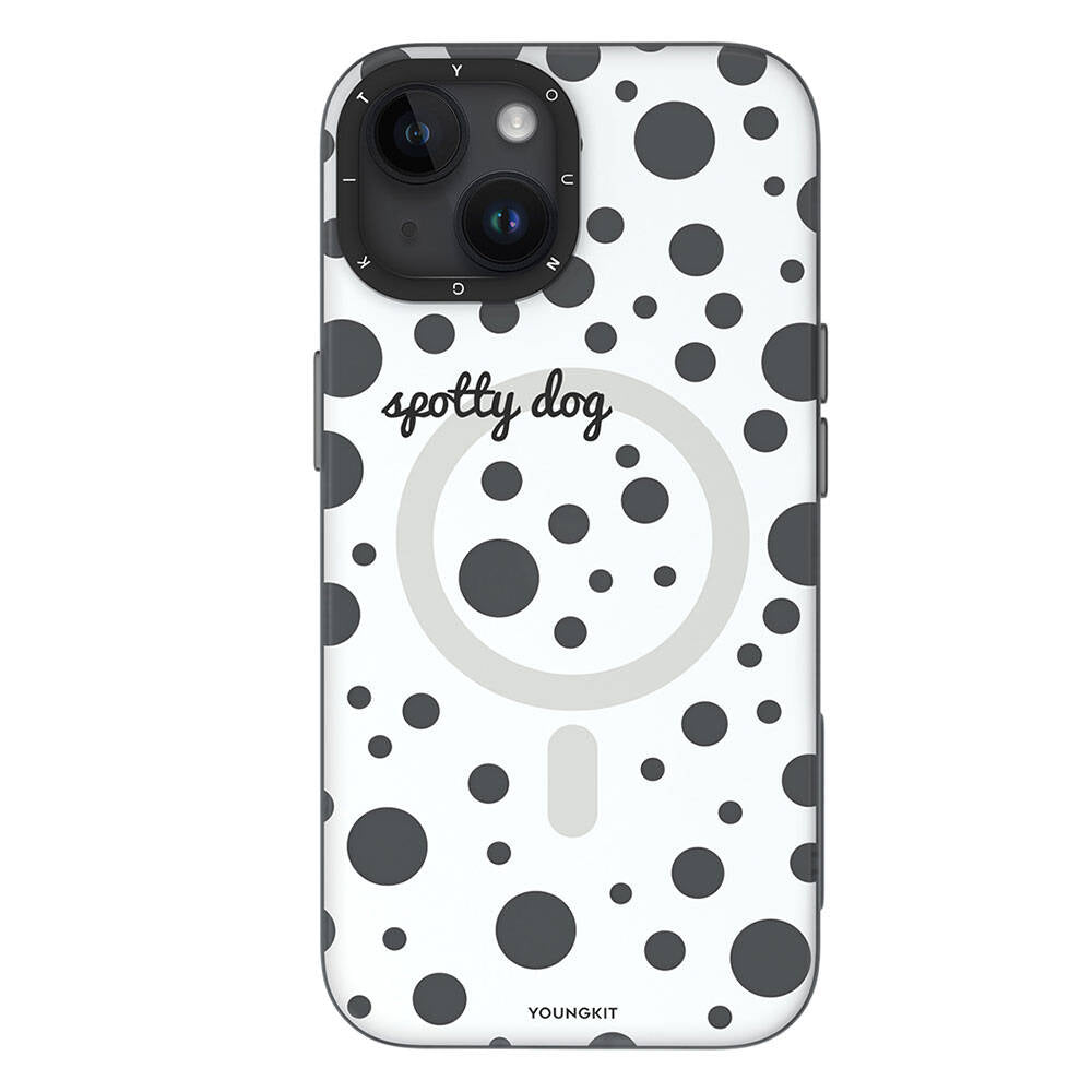 iPhone 15 Kılıf M-safe Şarj Özellikli Polka Dot Desenli Youngkit Spots Serisi Kılıf