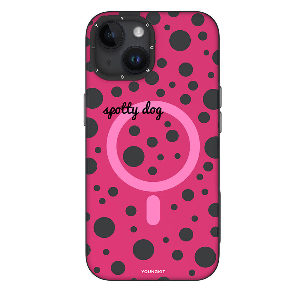 iPhone 15 Kılıf M-safe Şarj Özellikli Polka Dot Desenli Youngkit Spots Serisi Kılıf