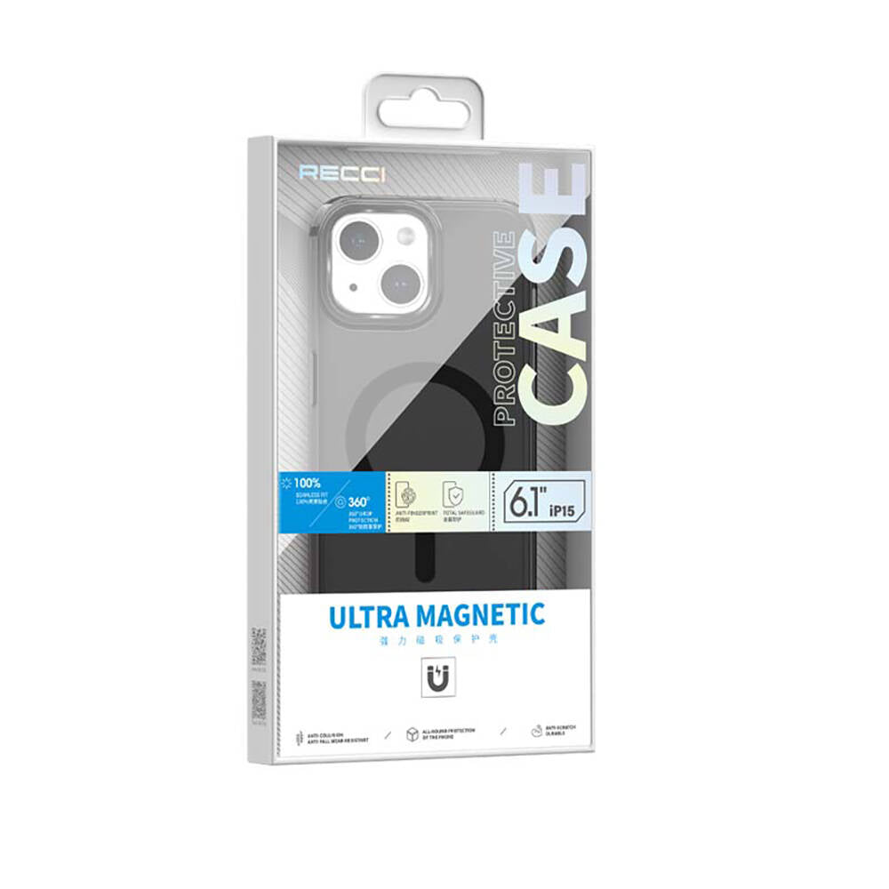 iPhone 15 Kılıf M-safe Şarj Özellikli Saydam Arka Yüzey Recci Crystal Color Serisi Kılıf