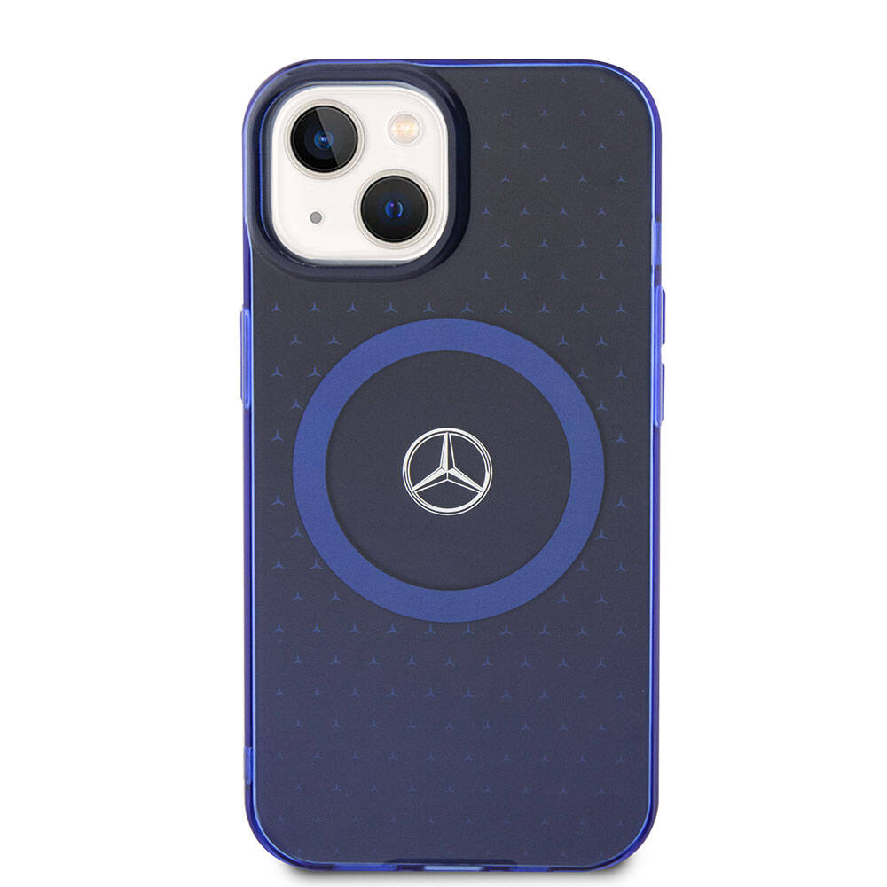 iPhone 15 Kılıf Mercedes Benz Orijinal Lisanslı M-safe Şarj Özellikli Çift Katmanlı Mavi Yıldız Desenli Kılıf