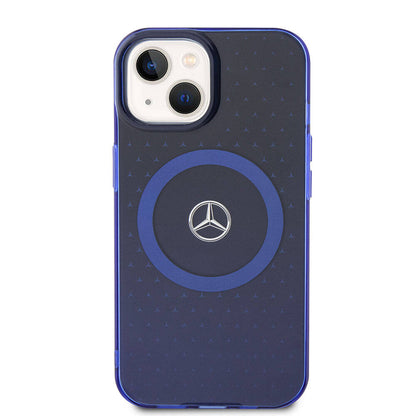 iPhone 15 Kılıf Mercedes Benz Orijinal Lisanslı M-safe Şarj Özellikli Çift Katmanlı Mavi Yıldız Desenli Kılıf