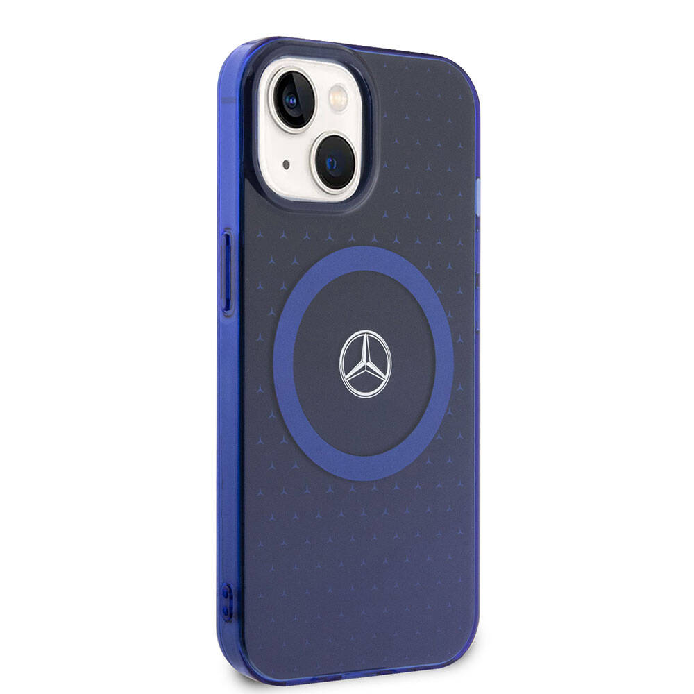 iPhone 15 Kılıf Mercedes Benz Orijinal Lisanslı M-safe Şarj Özellikli Çift Katmanlı Mavi Yıldız Desenli Kılıf