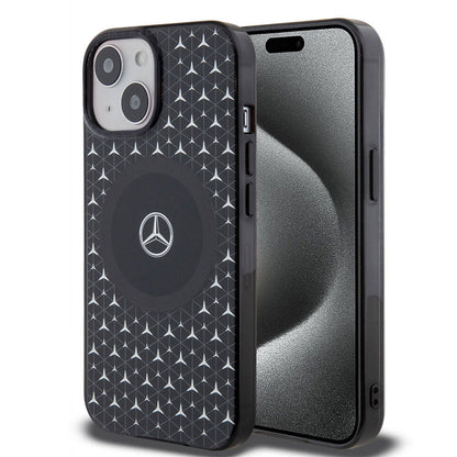 iPhone 15 Kılıf Mercedes Benz orijinal Lisanslı M-safe Şarj Özellikli Çift Katmanlı Mini Yıldız Desenli Kılıf