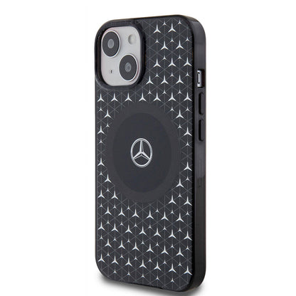 iPhone 15 Kılıf Mercedes Benz orijinal Lisanslı M-safe Şarj Özellikli Çift Katmanlı Mini Yıldız Desenli Kılıf
