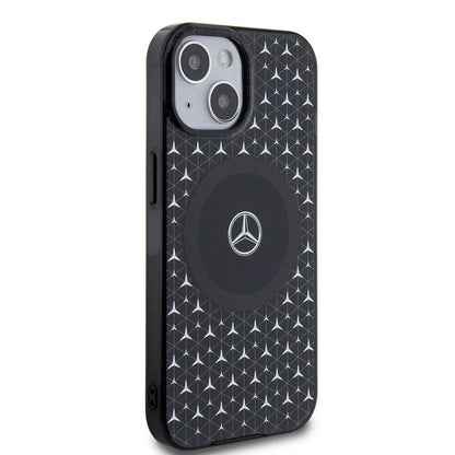 iPhone 15 Kılıf Mercedes Benz orijinal Lisanslı M-safe Şarj Özellikli Çift Katmanlı Mini Yıldız Desenli Kılıf