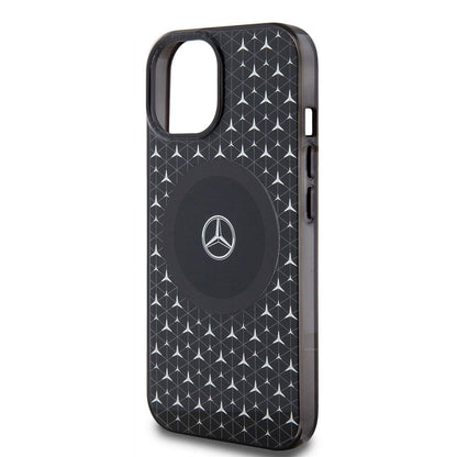 iPhone 15 Kılıf Mercedes Benz orijinal Lisanslı M-safe Şarj Özellikli Çift Katmanlı Mini Yıldız Desenli Kılıf