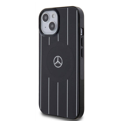 iPhone 15 Kılıf Mercedes Benz orijinal Lisanslı M-safe Şarj Özellikli Çift Katmanlı Paralel Çizgi Desenli Kılıf