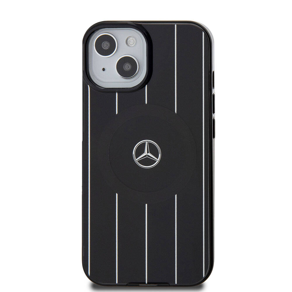 iPhone 15 Kılıf Mercedes Benz orijinal Lisanslı M-safe Şarj Özellikli Çift Katmanlı Paralel Çizgi Desenli Kılıf