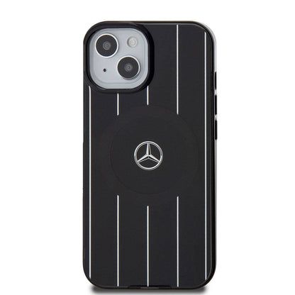 iPhone 15 Kılıf Mercedes Benz orijinal Lisanslı M-safe Şarj Özellikli Çift Katmanlı Paralel Çizgi Desenli Kılıf