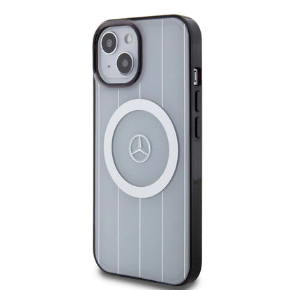 iPhone 15 Kılıf Mercedes Benz orijinal Lisanslı M-safe Şarj Özellikli Çift Katmanlı Paralel Çizgi Desenli Kılıf