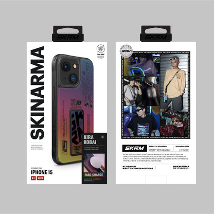 iPhone 15 Kılıf SkinArma Holografik Tasarımlı Standlı Deri Görünümlü Kira Kobai Kılıf