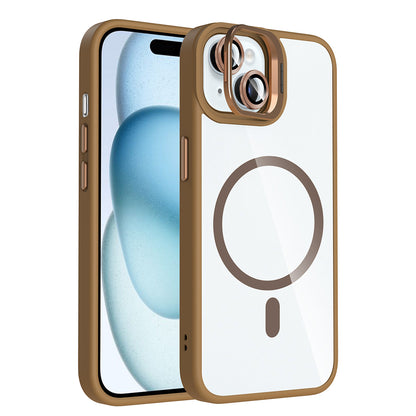 iPhone 15 Kılıf Standlı ve Kamera Lens Hediyeli M-Safe Şarj Özellikli Zore Etro Kılıf