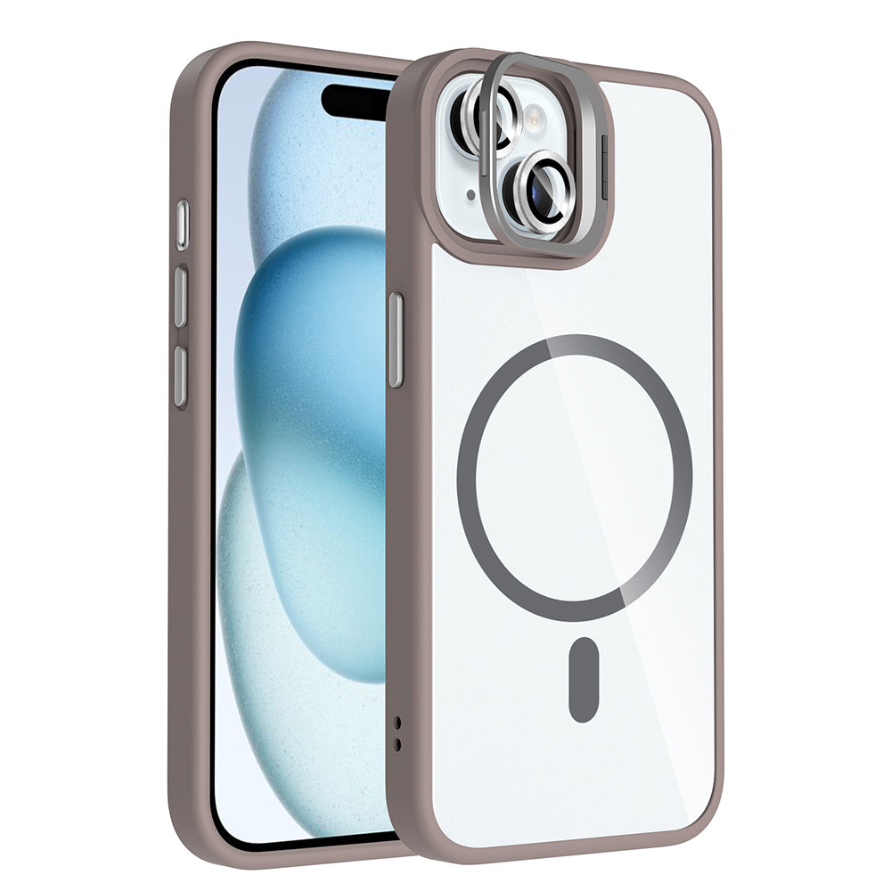 iPhone 15 Kılıf Standlı ve Kamera Lens Hediyeli M-Safe Şarj Özellikli Zore Etro Kılıf