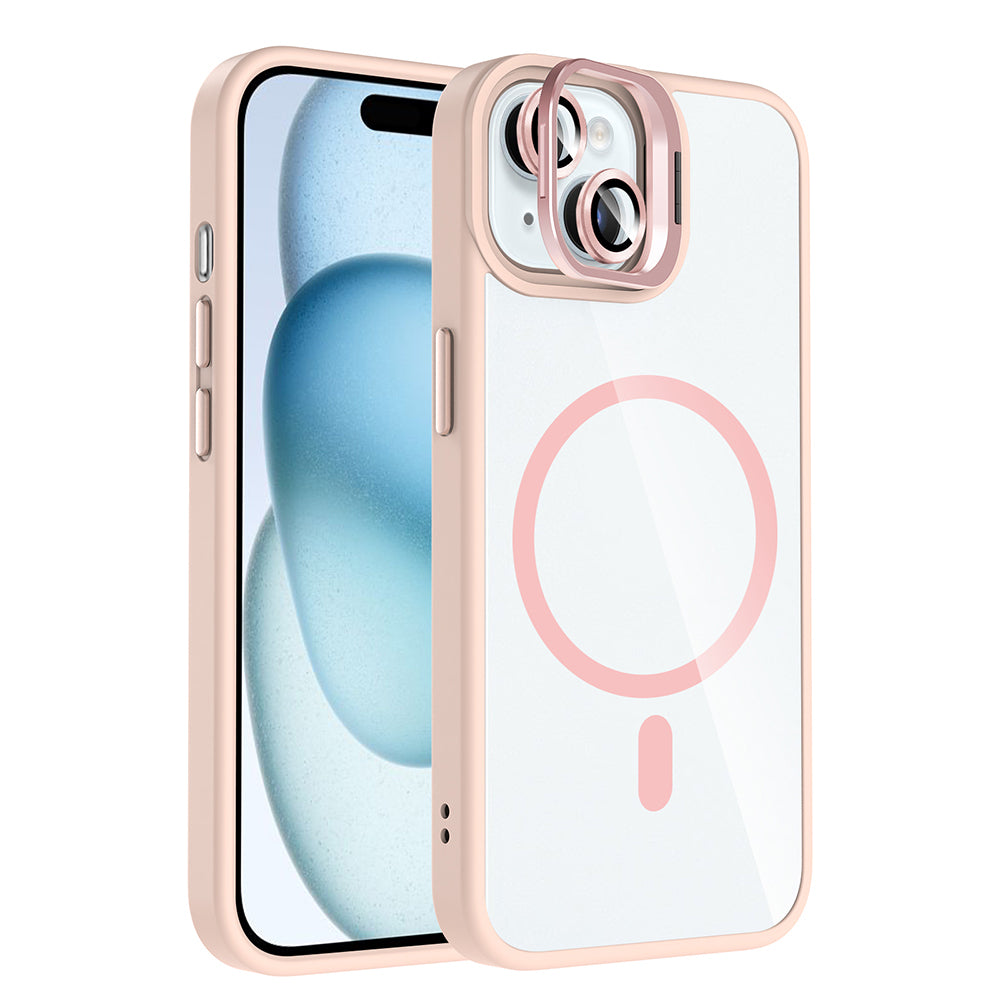 iPhone 15 Kılıf Standlı ve Kamera Lens Hediyeli M-Safe Şarj Özellikli Zore Etro Kılıf