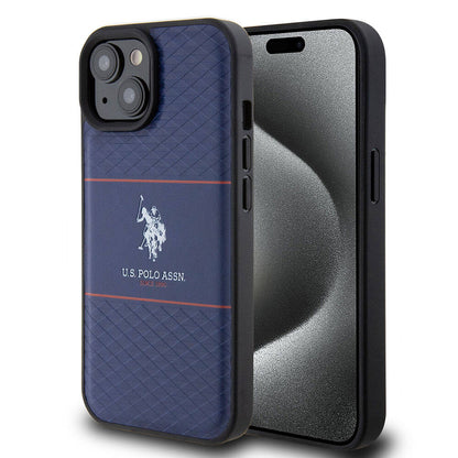 iPhone 15 Kılıf U.S. Polo Assn. Orijinal Lisanslı Deri Şeritli Logo Dizayn Kılıf