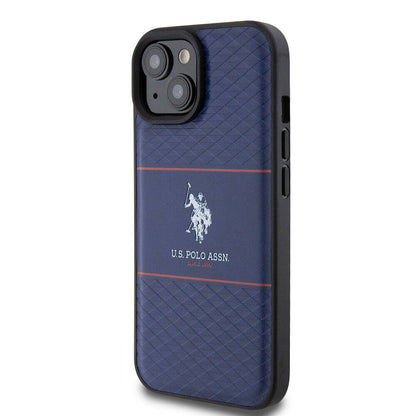 iPhone 15 Kılıf U.S. Polo Assn. Orijinal Lisanslı Deri Şeritli Logo Dizayn Kılıf