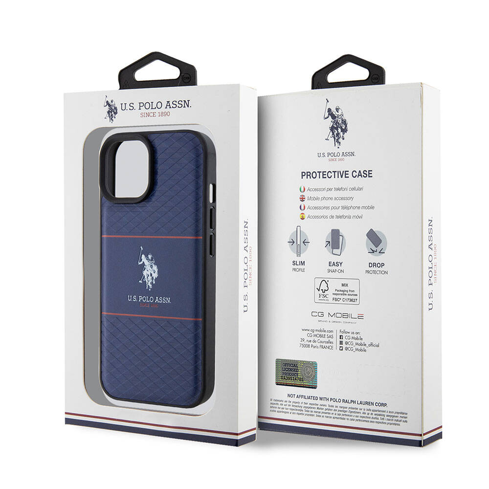 iPhone 15 Kılıf U.S. Polo Assn. Orijinal Lisanslı Deri Şeritli Logo Dizayn Kılıf