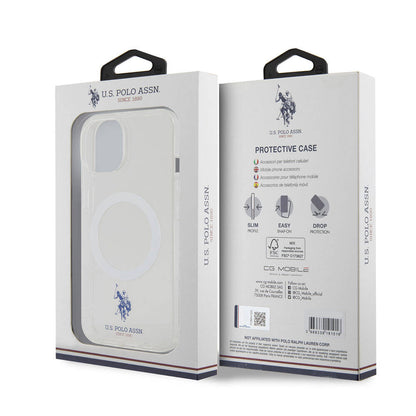 iPhone 15 Kılıf U.S. Polo Assn. Orijinal Lisanslı M-safe Şarj Özellikli Transparan Tasarım Kılıf
