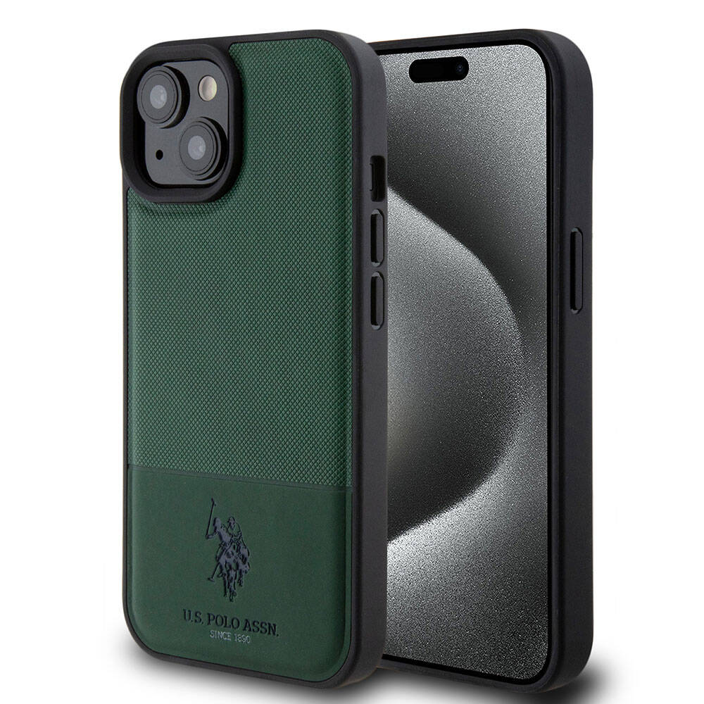 iPhone 15 Kılıf U.S. Polo Assn. Orijinal Lisanslı Suni Deri Arka Yüzey Baskı Logolu Örgü Desenli Kılıf
