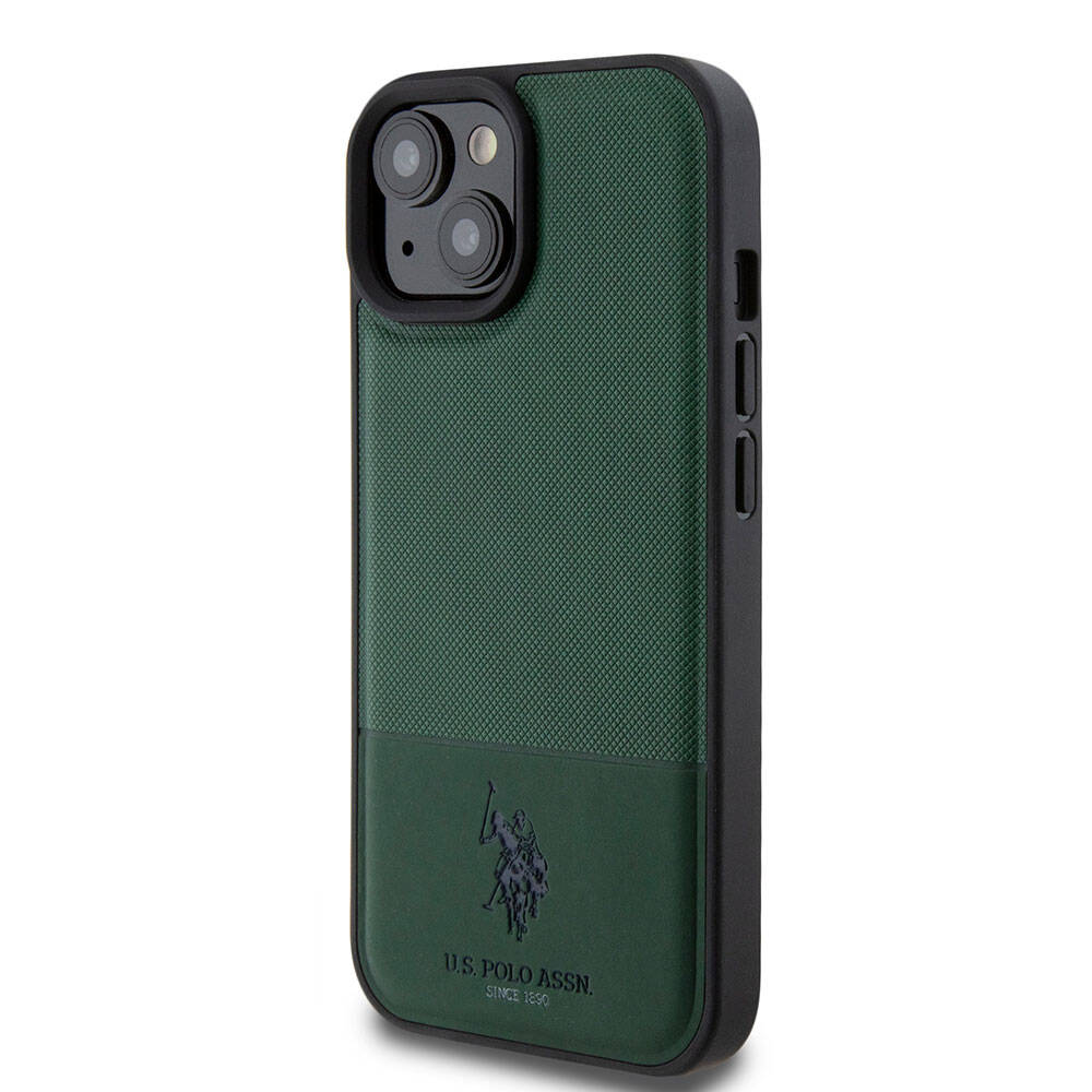 iPhone 15 Kılıf U.S. Polo Assn. Orijinal Lisanslı Suni Deri Arka Yüzey Baskı Logolu Örgü Desenli Kılıf