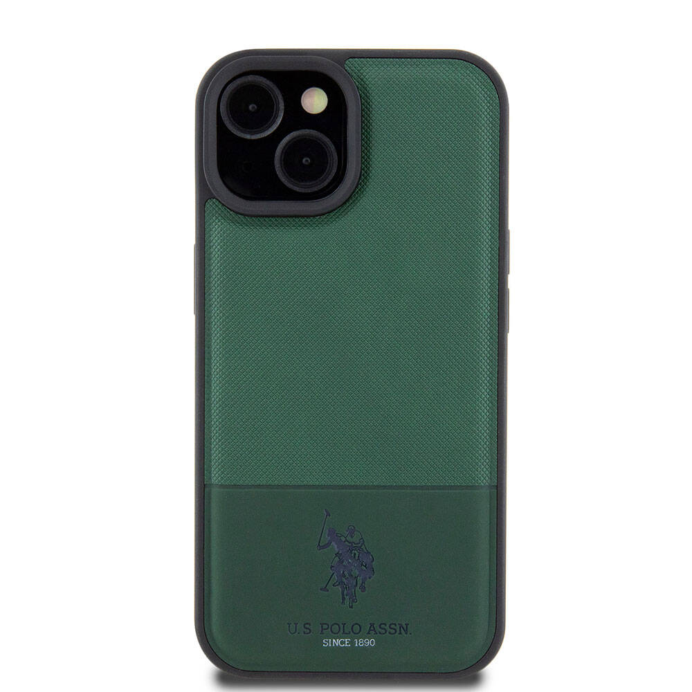 iPhone 15 Kılıf U.S. Polo Assn. Orijinal Lisanslı Suni Deri Arka Yüzey Baskı Logolu Örgü Desenli Kılıf