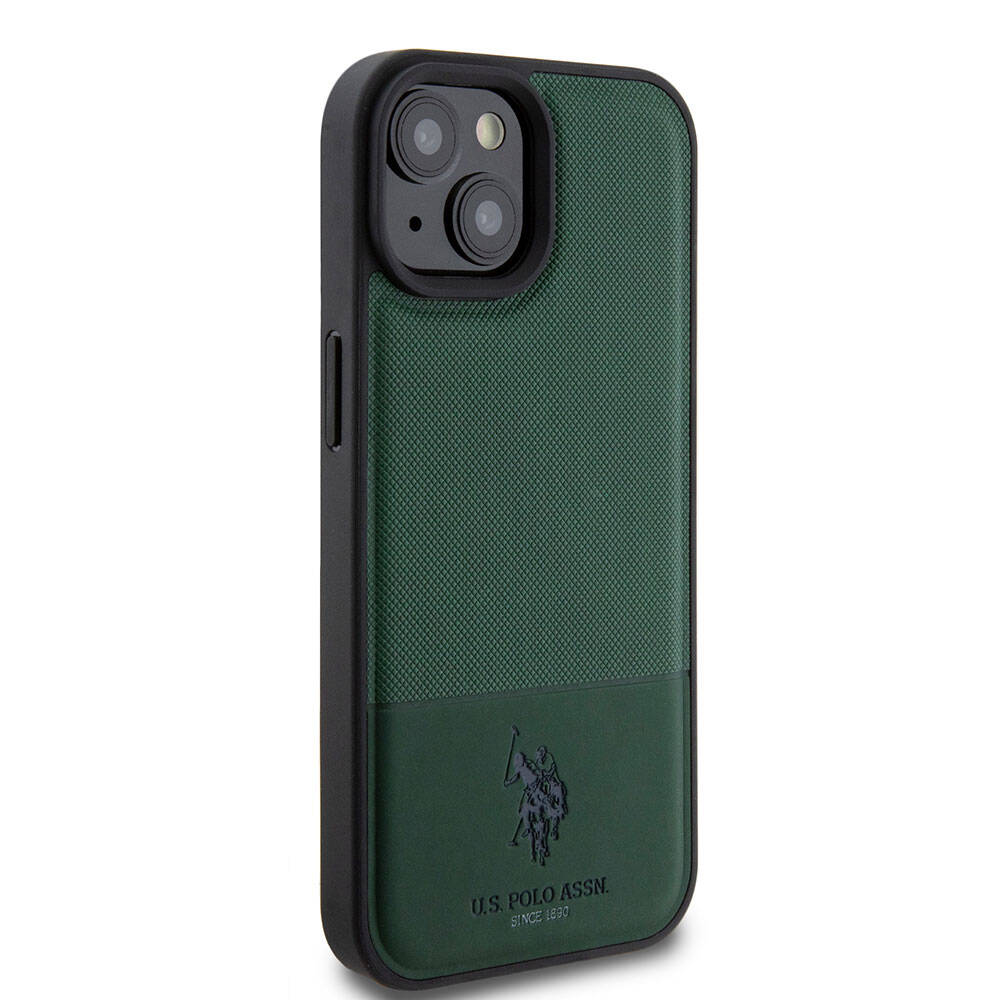 iPhone 15 Kılıf U.S. Polo Assn. Orijinal Lisanslı Suni Deri Arka Yüzey Baskı Logolu Örgü Desenli Kılıf